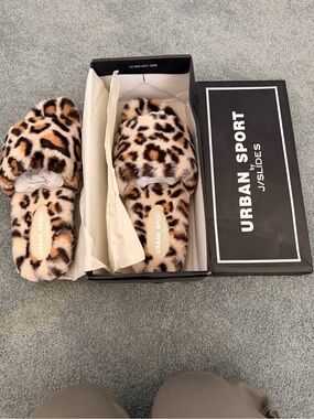Urban Sport Leopard Faux-Fur Slide Slippers - Brown Leopard